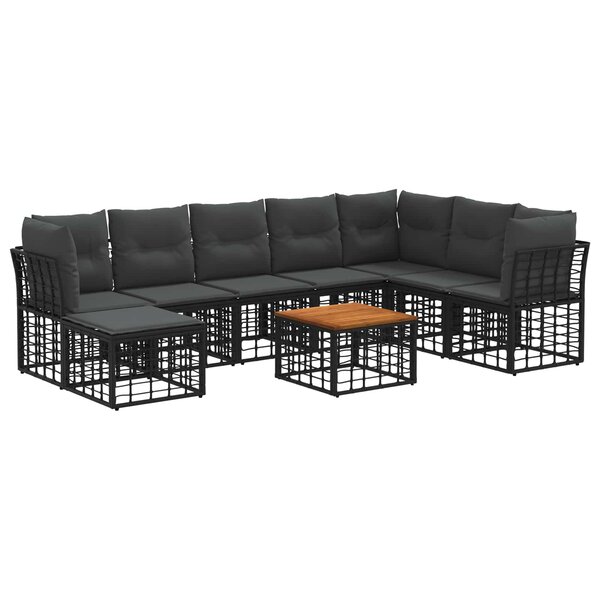 vidaXL Ensemble de canapés d'extérieur 9 Pièces Noir et Gris foncé