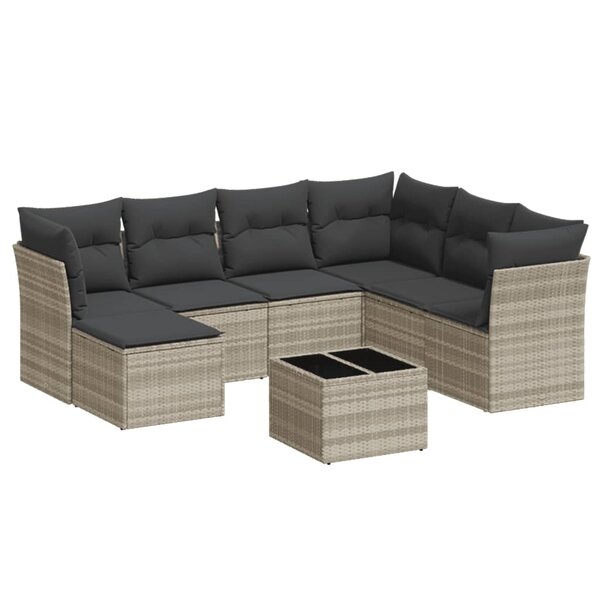 vidaXL Salon de jardin 8 Pièces avec coussins gris clair résine tressée