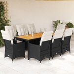 vidaXL Ensemble à manger de jardin 9Pièces coussins noir résine tressée