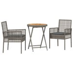 Ensemble Bistro de Jardin 3 Pièces avec Coussins Gris en Poly Rattan