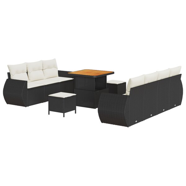 Canapé de Jardin 10 pièces avec Coussins en Poly Rattan Noir