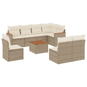 vidaXL Salon de jardin avec coussins 9 Pièces beige résine tressée