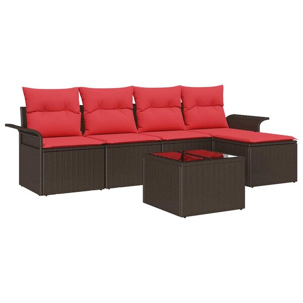 vidaXL Ensemble de canapé de jardin 6 Pièces Marron Poly rotin
