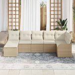 vidaXL Ensemble de canapé de jardin 7 Pièces Beige et blanc Poly rotin