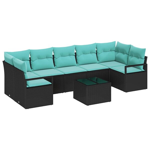 vidaXL Ensemble de Canapés 8 Pièces Noir et turquoise polyrotin