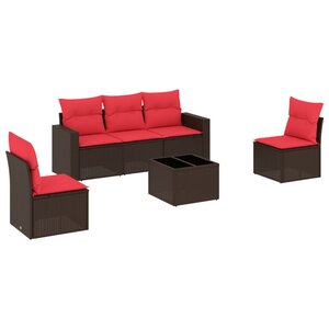 vidaXL Salon de jardin 6 Pièces avec coussins marron résine tressée