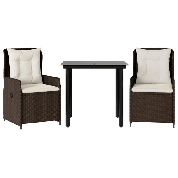vidaXL Ensemble à manger de jardin 3 Pièces et coussins marron poly rotin