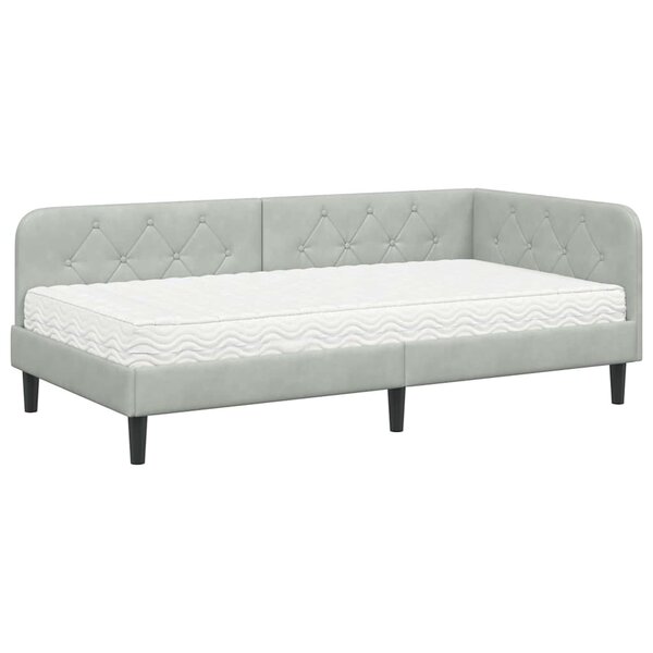 vidaXL Cadre de lit d'angle Gris clair 90 x 190 cm Velours
