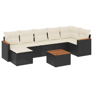 vidaXL Salon de jardin 8 Pièces avec coussins noir résine tressée
