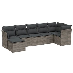 vidaXL Salon de jardin avec coussins 7 Pièces gris résine tressée