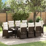 vidaXL Ensemble de salle à manger de jardin 9 pièces avec coussins Marron Rotin poly