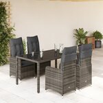 vidaXL Ensemble de bistro de jardin 5 Pièces coussins gris poly rotin