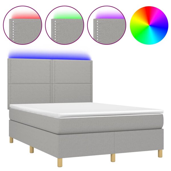 vidaXL Sommier à lattes de lit et matelas et LED Gris clair 140x200 cm