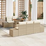 vidaXL Ensemble de salle à manger de jardin 6 pièces avec coussins Beige Poly Rattan Acacia