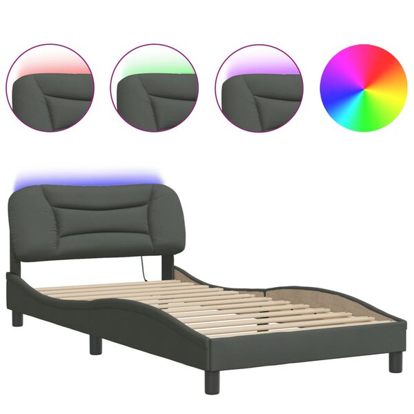 vidaXL Cadre de lit avec LED sans matelas gris foncé 100x200 cm tissu