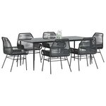 vidaXL Ensemble à manger de jardin coussins 7Pièces noir poly rotin verre