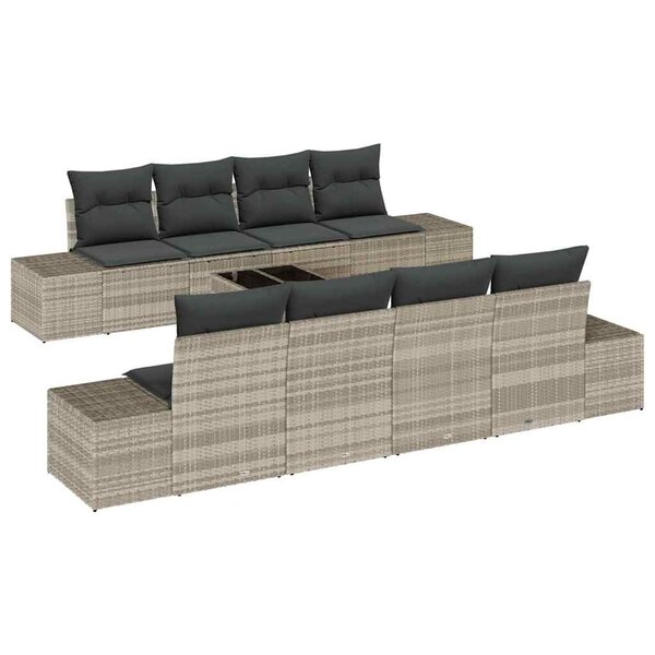 vidaXL Ensemble de canapé de jardin 7 pièces avec coussins gris clair en poly rotin