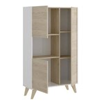 Buffet haut 3 portes - Décor chêne et blanc 81 x 43 x Hauteur 135 cm