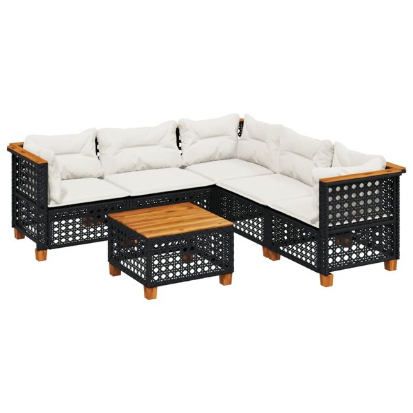 vidaXL Salon de jardin 6 Pièces avec coussins noir résine tressée