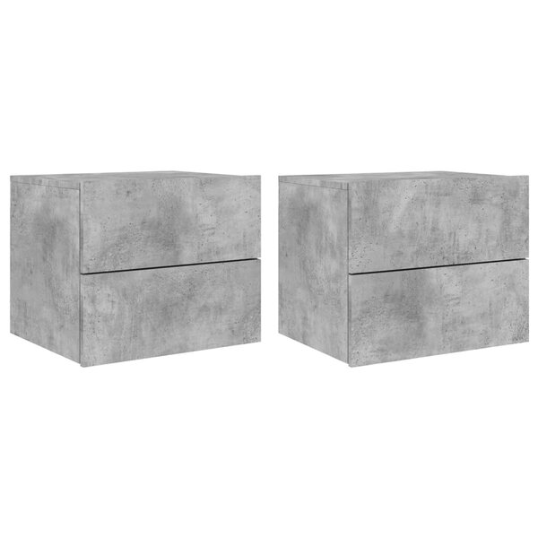 vidaXL Tables de chevet murales avec lumières LED 2 Pièces gris béton