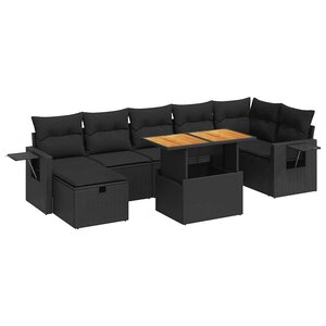 vidaXL Salon de jardin 5 Pièces avec coussins noir résine tressée acacia