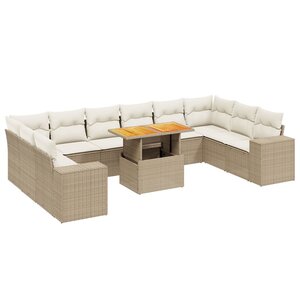 vidaXL Salon de jardin 11 Pièces avec coussins beige résine tressée