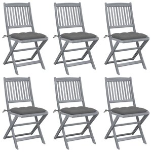 vidaXL Chaises pliables d'extérieur lot de 6 et coussins Bois d'acacia