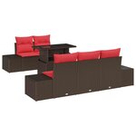 vidaXL Ensemble de canapé de jardin avec coussin 6 Pièces Marron et rouge