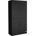 Armoire métallique étagère meuble 2 compartiments + 2 tiroirs noir 08_0000377