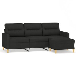 vidaXL Canapé à 3 places avec repose-pieds Noir 180 cm Tissu