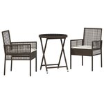 Ensemble de bistro de jardin 3 pièces vidaXL avec coussins en poly rotin marron