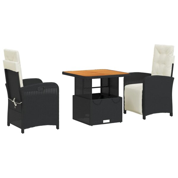 vidaXL Ensemble à manger de jardin avec coussins 3 Pièces Noir