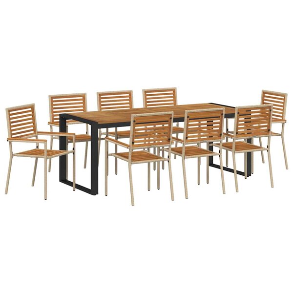 vidaXL Ensemble de salle à manger pour jardin 9 Pièces Beige et Marron