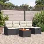 Ensemble de Canapés de Jardin de 6 Pièces avec Coussins en Rattan Noir Poly