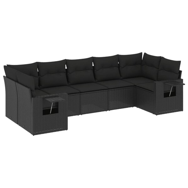 vidaXL Salon de jardin 7 Pièces avec coussins noir résine tressée