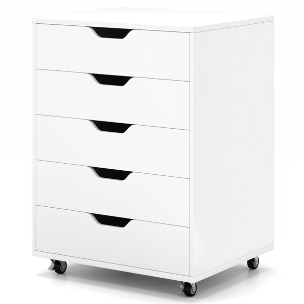 Caisson mobile 5 tiroirs 49 x 40 x 65 cm pratique et moderne en bois composite blanc 20_0010991