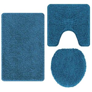 vidaXL Ensemble de tapis de bain antidérapants 3 Pièces Bleu PP