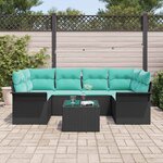 vidaXL Ensemble de canapé de jardin avec coussin 7 Pièces Noir polyrotin