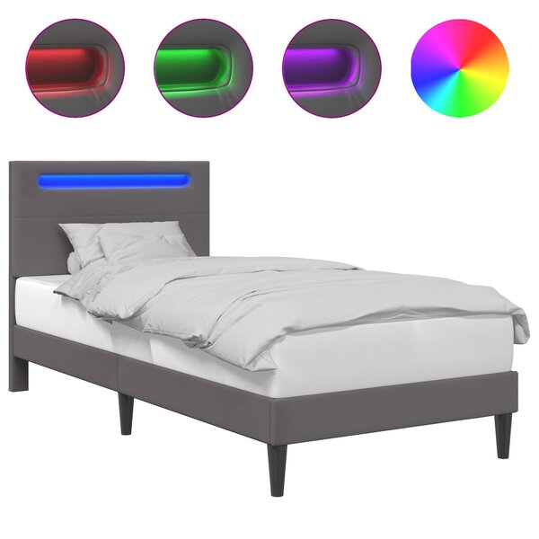 vidaXL Cadre de lit avec bandes LED Gris 90 x 190 cm Simili cuir