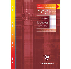 Etui de 200 Pages Copies doubles perforées 21x29,7 Q.5x5 + marge Blanc CLAIREFONTAINE