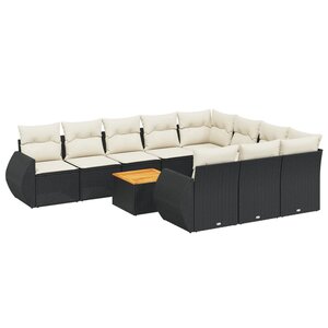 vidaXL Salon de jardin 11 Pièces avec coussins noir résine tressée