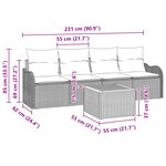 Canapé de Jardin 5 Pièces avec Coussins Gris Poly Rattan Acacia