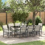 vidaXL Ensemble de salle à manger de jardin 9 pièces avec coussins en Rattan poly noir