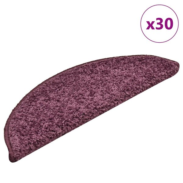 vidaXL Tapis d'escalier 30 pièces 56 x 17 x 3 cm Violet foncé Demi-rond