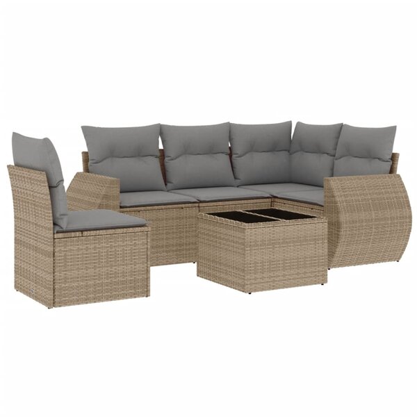 vidaXL Salon de jardin avec coussins 6 Pièces beige résine tressée