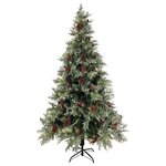 vidaXL Sapin de Noël pré-éclairé pommes de pin vert blanc 195cm PVC PE