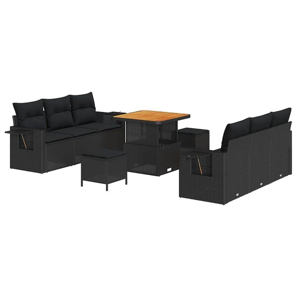 vidaXL Ensemble de canapé de jardin Manuel 9 Pièces Noir 80 x 80 x 71 cm