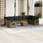 vidaXL Salon de jardin 11 Pièces avec coussins gris résine tressée
