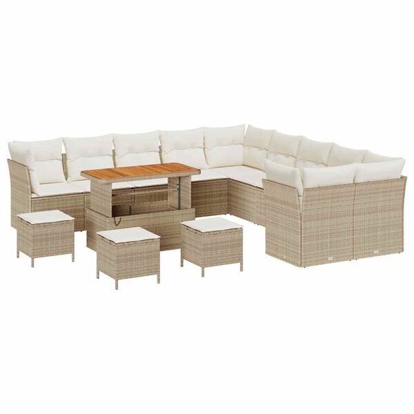 vidaXL Ensemble de canapé de jardin 14 Pièces Beige et crème polyrotin