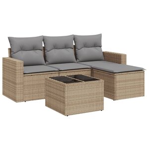 vidaXL Salon de jardin avec coussins 5 Pièces beige résine tressée